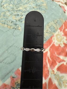Sterling-Inspired Silver Marquise Link Ring with White Accents - Silver 9